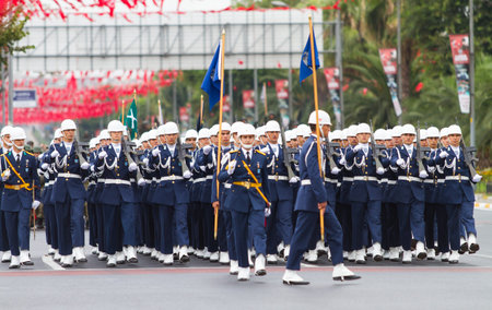 ISTANBUL, TURKEY - AUGUST 30, 2014: Soldiers march during 92th anniversary of 30 August Turkish...
