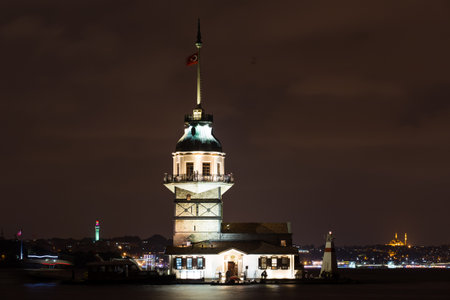 Maidens Tower at Night in Istanbul City, Turkeyのeditorial素材