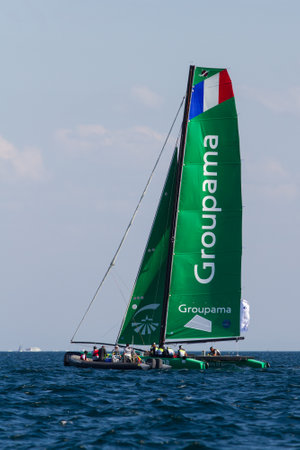ISTANBUL, TURKEY - SEPTEMBER 13, 2014: Skipper Franck Cammas, Groupama sailing team competes in Extreme Sailing Series.のeditorial素材