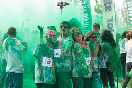 ISTANBUL, TURKEY - SEPTEMBER 14, 2014: People take selfie in Istanbul Color Sky 5K.
