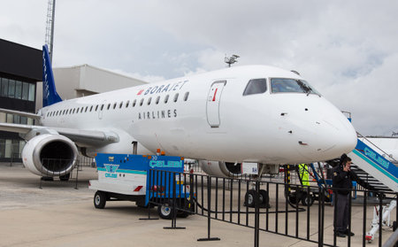 ISTANBUL, TURKEY - SEPTEMBER 27, 2014: Borajet Embraer E190 in Istanbul Airshow which held in...