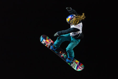 ISTANBUL, TURKEY - DECEMBER 20, 2014: Ty Walker jump in FIS Snowboard World Cup Big Air. This is...