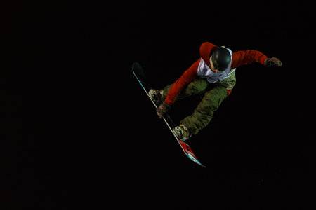 ISTANBUL, TURKEY - DECEMBER 20, 2014: Ryan Stassel jump in FIS Snowboard World Cup Big Air. This is...