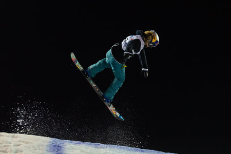 ISTANBUL, TURKEY - DECEMBER 20, 2014: Ty Walker jump in FIS Snowboard World Cup Big Air. This is first Big Air event for both, men and women.のeditorial素材