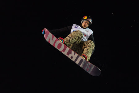 ISTANBUL, TURKEY - DECEMBER 20, 2014: Seppe Smits jump in FIS Snowboard World Cup Big Air. This is...