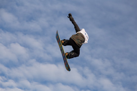 ISTANBUL, TURKEY - DECEMBER 20, 2014: Henna IKOLA jump in FIS Snowboard World Cup Big Air. This is first Big Air event for both, men and women.のeditorial素材