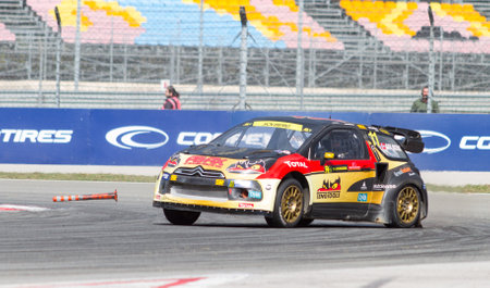 ISTANBUL, TURKEY - OCTOBER 11, 2014: Petter Solberg drives Citroen DS3 of Petter Solberg World RX Team in FIA World Rallycross Championship.のeditorial素材