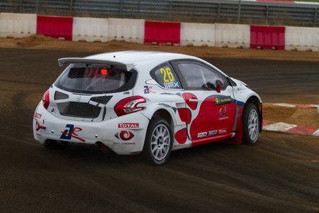 ISTANBUL, TURKEY - OCTOBER 11, 2014: Andy Scott drives Peugeot 208 of Albatec Racing Team in FIA World Rallycross Championship.のeditorial素材