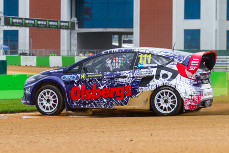 ISTANBUL, TURKEY - OCTOBER 11, 2014: Richard Goransson drives Ford Fiesta ST of Olsbergs Team in FIA World Rallycross Championship.のeditorial素材