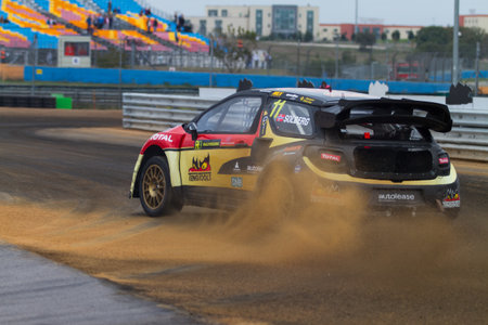 ISTANBUL, TURKEY - OCTOBER 12, 2014: Petter Solberg drives Citroen DS3 of Petter Solberg World RX Team in FIA World Rallycross Championship.のeditorial素材