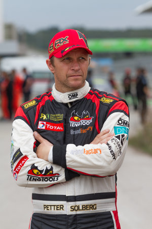 ISTANBUL, TURKEY - OCTOBER 12, 2014: Petter Solberg before start of race during FIA World Rallycross Championship.のeditorial素材