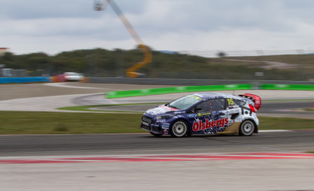 ISTANBUL, TURKEY - OCTOBER 12, 2014: Reinis Nitiss drives Ford Fiesta ST of Olsbergs MSE Team in FIA World Rallycross Championship.のeditorial素材