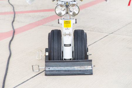 Landing Gear of a Jet Airplane in Groundの写真素材