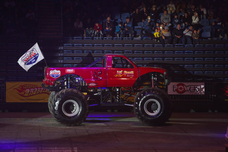 ISTANBUL, TURKEY - FEBRUARY 01, 2015: Monster Truck Lil Devil in Sinan Erdem Dome during Monster Hot Wheels stunt show.のeditorial素材