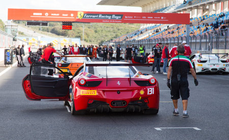 ISTANBUL, TURKEY - OCTOBER 25, 2014: Motor Piacenza Racing Team driver Kriton Lendoudis in start line during Ferrari Racing Days in Istanbul Park Racing Circuitのeditorial素材