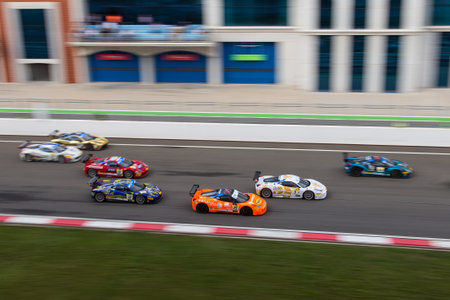 ISTANBUL, TURKEY - OCTOBER 25, 2014: Ferrari 458 Challenge during Ferrari Racing Days in Istanbul Park Racing Circuitのeditorial素材