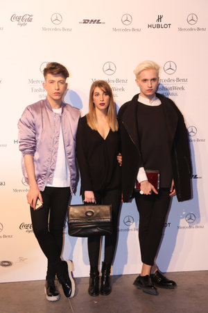 ISTANBUL, TURKEY - MARCH 17, 2015: People posing in Lounge of Mercedes-Benz Fashion Week Istanbulのeditorial素材