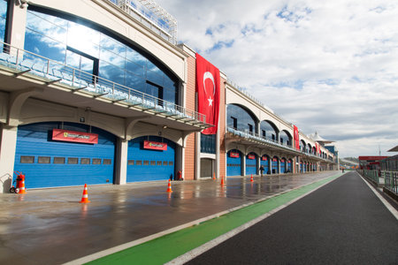 ISTANBUL, TURKEY - OCTOBER 25, 2014: Paddock area of Istanbul Park Racing Circuit during Ferrari Racing Daysのeditorial素材