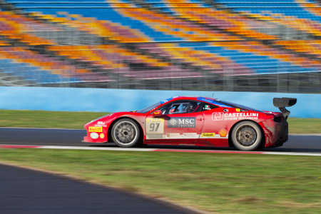 ISTANBUL, TURKEY - OCTOBER 25, 2014: Tommaso Rocca drives Ferrari 458 Challenge EVO of Rossocorsa Racing Team during Ferrari Racing Days in Istanbul Park Racing Circuitのeditorial素材