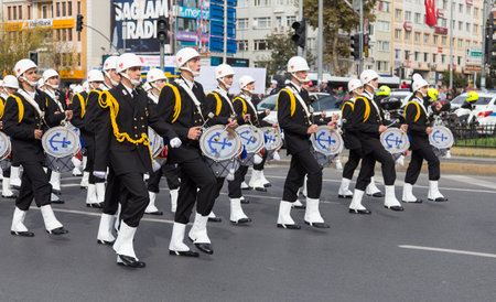 ISTANBUL, TURKEY - OCTOBER 29, 2014: Soldiers march in Vatan Avenue during 29 October Republic Day celebration of Turkeyのeditorial素材