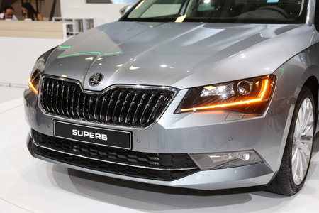 ISTANBUL, TURKEY - MAY 21, 2015: Skoda Superb in Istanbul Autoshow 2015のeditorial素材
