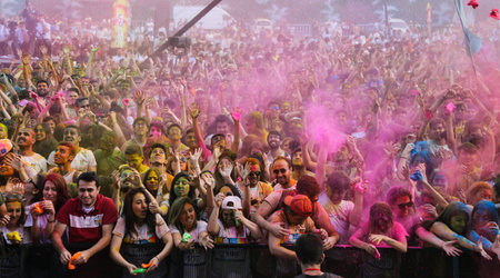 ISTANBUL, TURKEY - MAY 17, 2015: People gather and have fun in Kurucesme Arena after Color Up Run, Istanbulのeditorial素材