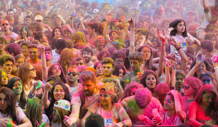 ISTANBUL, TURKEY - MAY 17, 2015: People gather and have fun in Kurucesme Arena after Color Up Run, Istanbulのeditorial素材