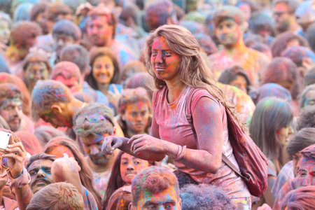 ISTANBUL, TURKEY - MAY 17, 2015: People gather and have fun in Kurucesme Arena after Color Up Run, Istanbulのeditorial素材