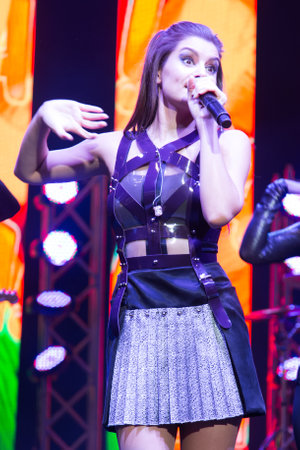 ISTANBUL, TURKEY - DECEMBER 26, 2014: Turkish Singer Atiye Deniz performs in New Year Concert of Akasya Mallのeditorial素材