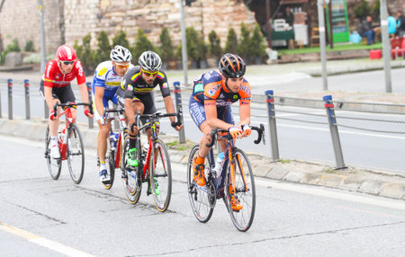 ISTANBUL, TURKEY - MAY 03, 2015: Cyclists in Sarayburnu district during Istanbul Stage of 51st Presidential Cycling Tour of Turkey.のeditorial素材