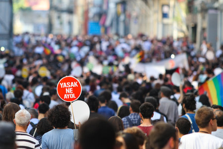 ISTANBUL, TURKEY - JUNE 21, 2015: Istanbul Trans Pride March held in Istiklal Avenue at the beginning of Istanbul LGBT Pride Week.のeditorial素材