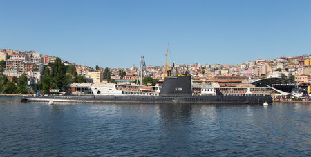 ISTANBUL, TURKEY - JUNE 14, 2015: A Submarine is on display in front of Rahmi M. Koc Museum.のeditorial素材