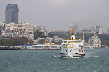 ISTANBUL, TURKEY - NOVEMBER 01, 2014: Sehir Hatlari ferry in Bosphorus Strait. Sehir Hatlari was established in 1844 and now carry 150,000 passengers a day.のeditorial素材