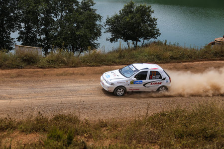 ISTANBUL, TURKEY - JULY 25, 2015: Tolga Tezeken drives Fiat Palio in Bosphorus Rally 2015, Deniz...