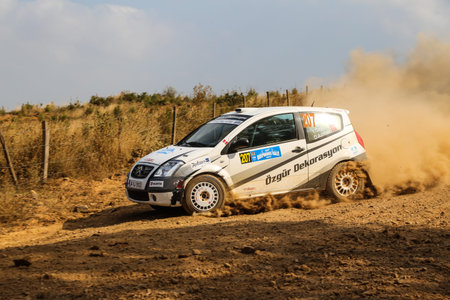 ISTANBUL, TURKEY - JULY 25, 2015: Yuksel Ozgur drives Citroen C2 GT in Bosphorus Rally 2015, Mudarli...