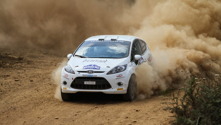 ISTANBUL, TURKEY - JULY 25, 2015: Ferhat Tanribilir drives Ford Fiesta R2 in Bosphorus Rally 2015,...