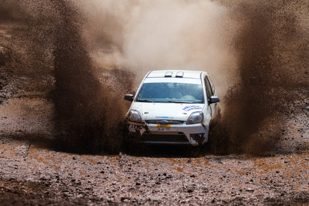 ISTANBUL, TURKEY - JULY 26, 2015: Can Altinok drives Ford Fiesta ST in Bosphorus Rally 2015,...