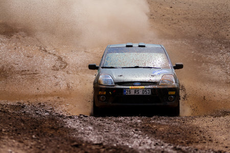 ISTANBUL, TURKEY - JULY 26, 2015: H. Can Coker drives Ford Fiesta ST in Bosphorus Rally 2015, Gocbeyli stageのeditorial素材