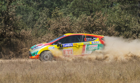 ISTANBUL, TURKEY - JULY 26, 2015: Bugra Banaz drives Ford Fiesta R2 of Castrol Ford Team Turkiye in Bosphorus Rally 2015, Kadilli stageのeditorial素材