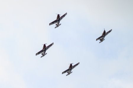 ISTANBUL, TURKEY - AUGUST 02, 2015: Pioneer Team performing show with Alpi Pioneer 330 Ultralight aircraft at the TATCA Airfest 2015のeditorial素材