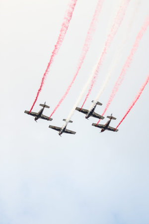 ISTANBUL, TURKEY - AUGUST 02, 2015: Pioneer Team performing show with Alpi Pioneer 330 Ultralight...