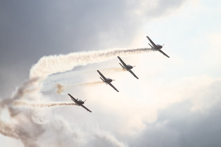 ISTANBUL, TURKEY - AUGUST 02, 2015: Pioneer Team performing show with Alpi Pioneer 330 Ultralight aircraft at the TATCA Airfest 2015のeditorial素材