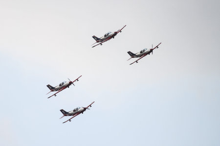 ISTANBUL, TURKEY - AUGUST 02, 2015: Pioneer Team performing show with Alpi Pioneer 330 Ultralight...