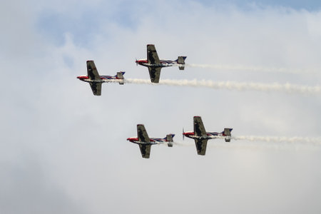 ISTANBUL, TURKEY - AUGUST 02, 2015: Pioneer Team performing show with Alpi Pioneer 330 Ultralight aircraft at the TATCA Airfest 2015のeditorial素材