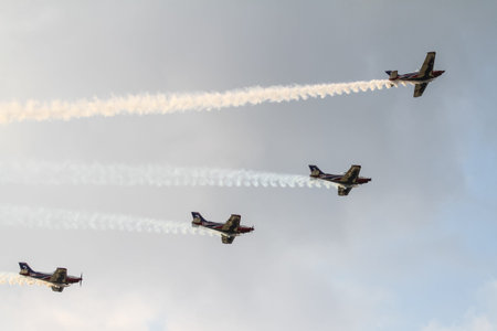 ISTANBUL, TURKEY - AUGUST 02, 2015: Pioneer Team performing show with Alpi Pioneer 330 Ultralight...