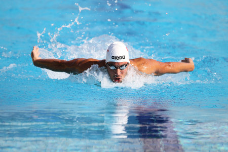 ISTANBUL, TURKEY - AUGUST 16, 2015: Unidentified competitor swims at the Turkcell Turkish Swimming...