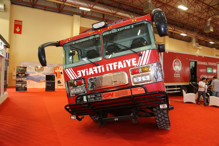 ISTANBUL, TURKEY - SEPTEMBER 12, 2015: Fire Truck in ISAF Security fair in Istanbul Fair Center