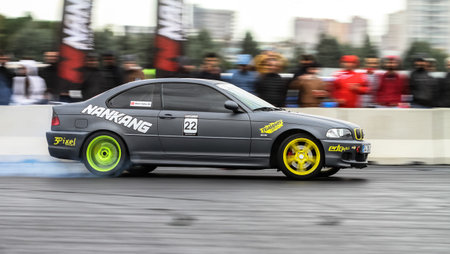 ISTANBUL, TURKEY - OCTOBER 31, 2015: Musa Topbas drives BMW drift car in Apex Masters Turkish Drift...