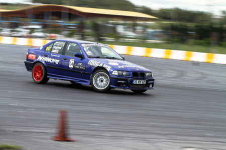 ISTANBUL, TURKEY - OCTOBER 31, 2015: Mert Bilaloglu drives BMW E36 325i Turbo of NANKANG...