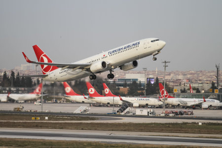 ISTANBUL, TURKEY - NOVEMBER 21, 2015: Turkish Airlines Boeing 737-9F2/ER (CN 40974/3693) takes off...